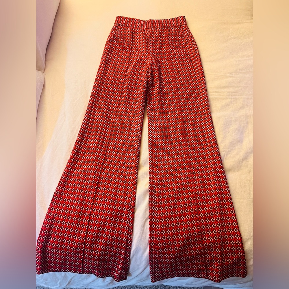 Alice + Olivia Red and Pink Patterned Wide Leg Pants